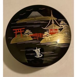 Vintage Japanese AIZU Black Lacquerware Set of 5 Coasters / Sauce Bowls